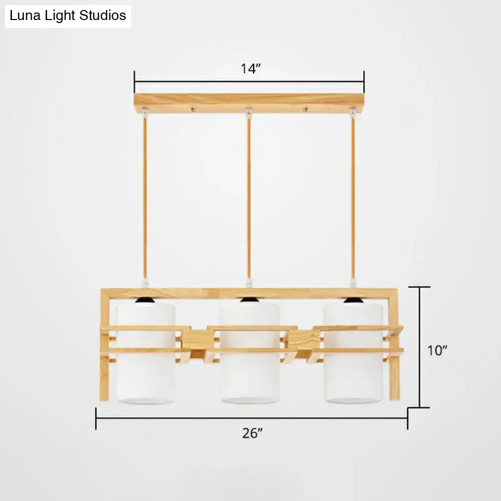 DecorBites™ Modern Wooden 3-Bulb Island Pendant Light with Cylindrical Fabric Shade
