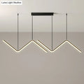 Modern black metal hanging lamp with three angular led arms emitting warm white light for dining room lighting