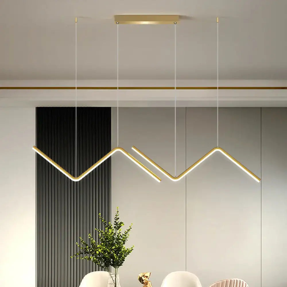 DecorBites™ Modern Zigzag Metal Hanging Lamp - Black/Gold LED Island Pendant in Warm/White Light for Dining Room