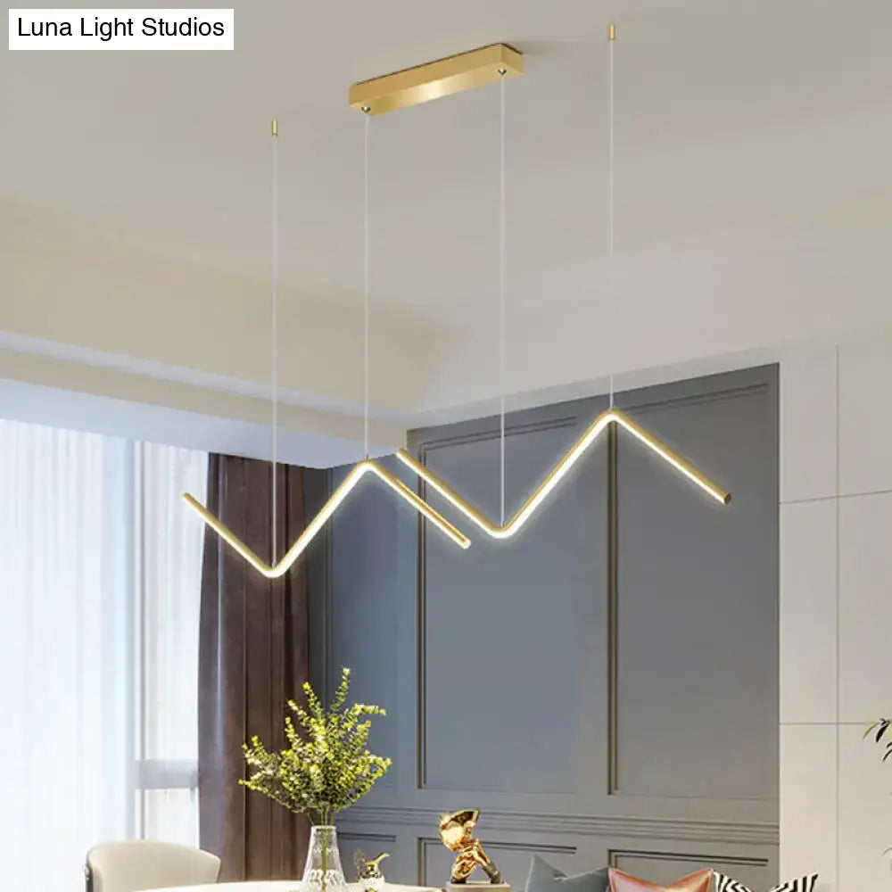 DecorBites™ Modern Zigzag Metal Hanging Lamp - Black/Gold LED Island Pendant in Warm/White Light for Dining Room
