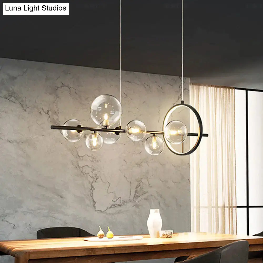 DecorBites™ Modernist 7-Bulb Glass Island Light for Restaurants - Hanging Pendant with Transparent Ball Shades and Black Finish