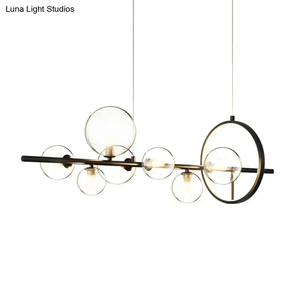 DecorBites™ Modernist 7-Bulb Glass Island Light for Restaurants - Hanging Pendant with Transparent Ball Shades and Black Finish