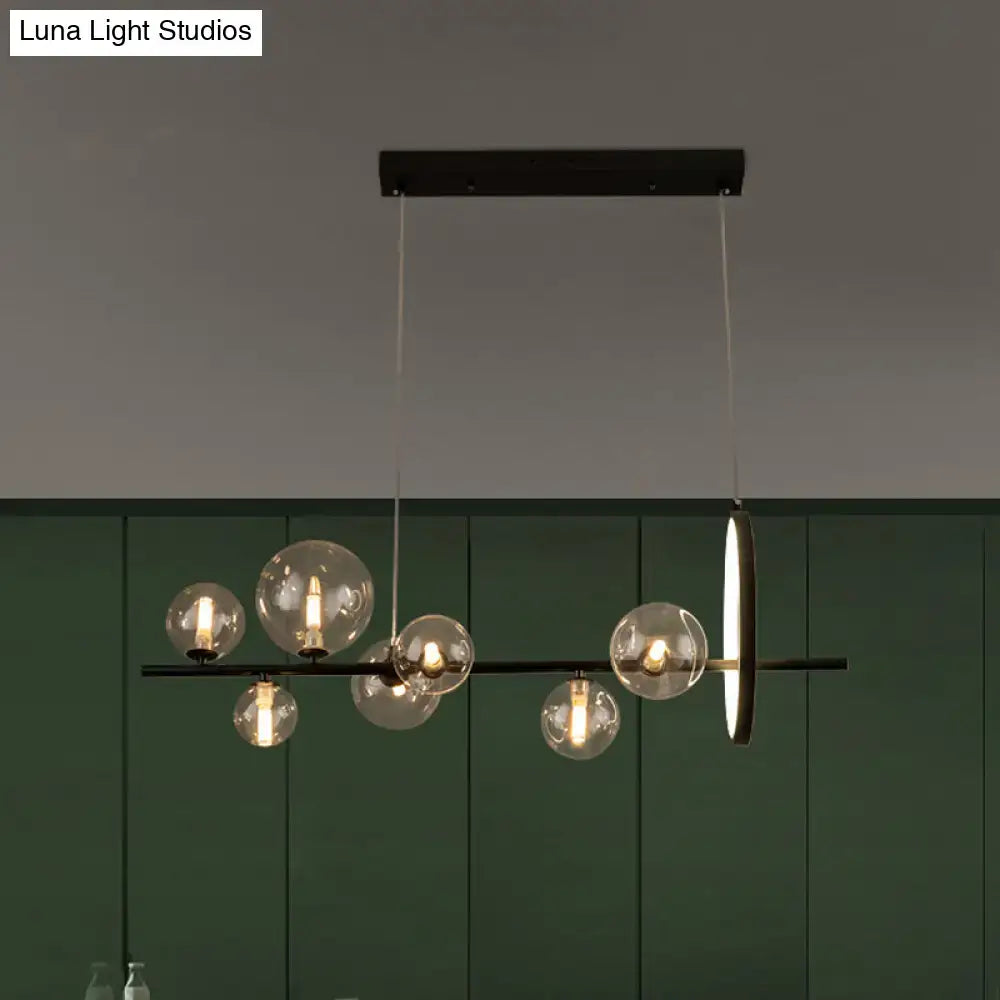 DecorBites™ Modernist 7-Bulb Glass Island Light for Restaurants - Hanging Pendant with Transparent Ball Shades and Black Finish
