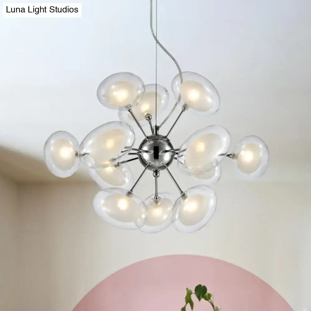 DecorBites™ Modernist Burst Chandelier - Dual Oblate Glass - 12-Light Chrome Suspension Lighting