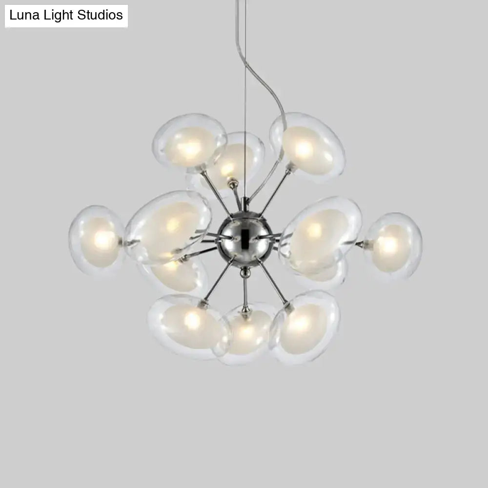 DecorBites™ Modernist Burst Chandelier - Dual Oblate Glass - 12-Light Chrome Suspension Lighting