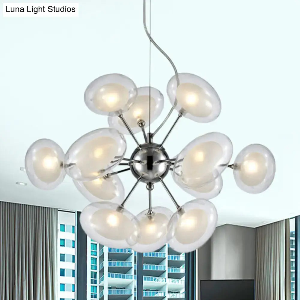 DecorBites™ Modernist Burst Chandelier - Dual Oblate Glass - 12-Light Chrome Suspension Lighting