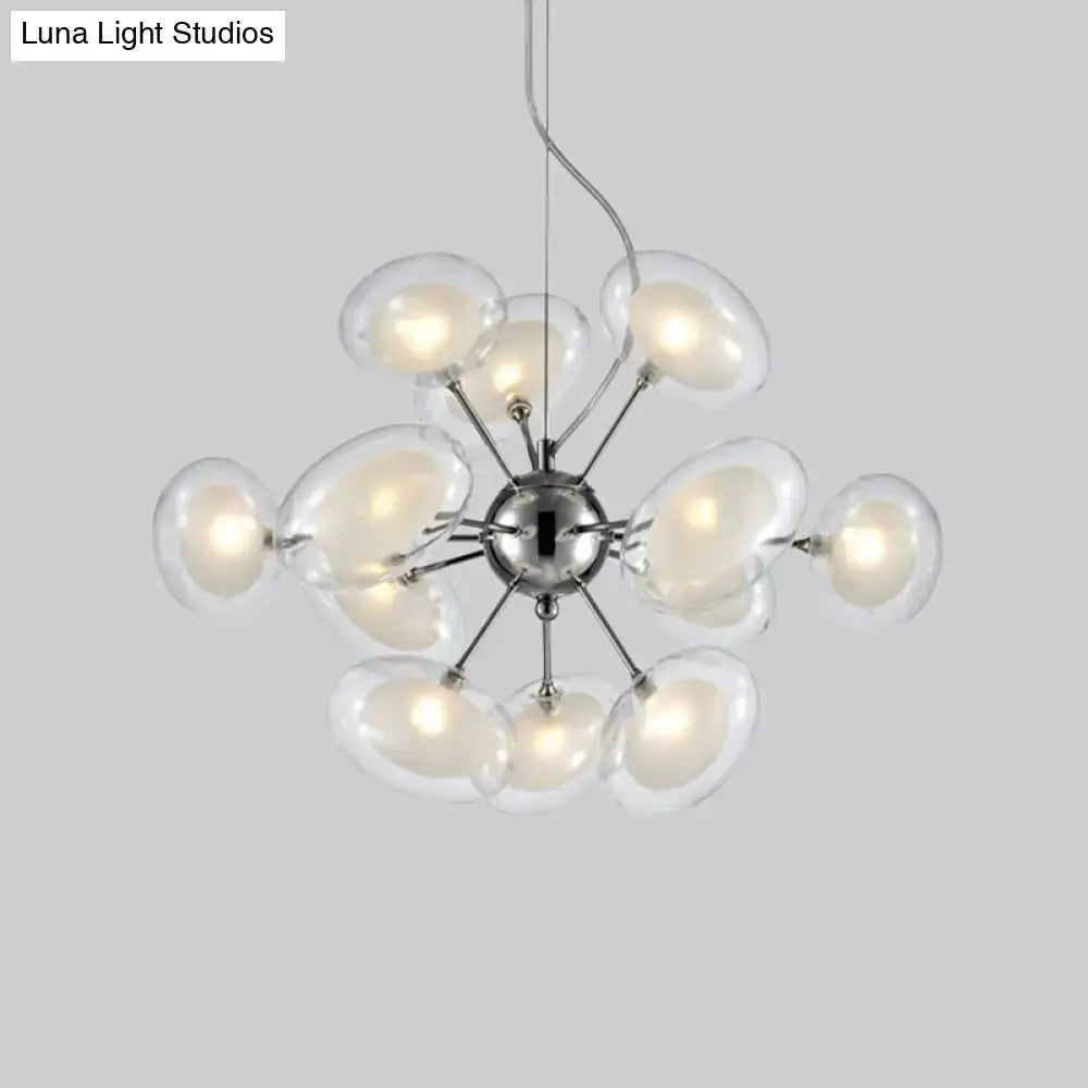 DecorBites™ Modernist Burst Chandelier - Dual Oblate Glass - 12-Light Chrome Suspension Lighting