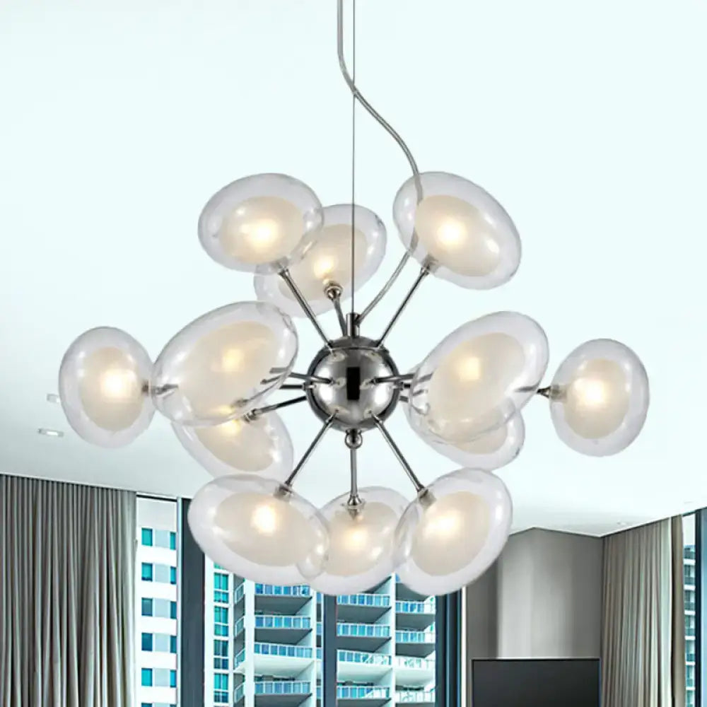 DecorBites™ Modernist Burst Chandelier - Dual Oblate Glass - 12-Light Chrome Suspension Lighting