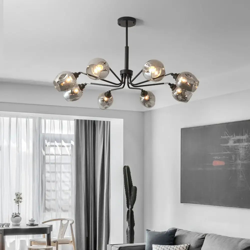 DecorBites™ Modernist Cup Shape Chandelier - Smoke Grey Glass with 8 Lights - Black Pendant Lamp for Living Room