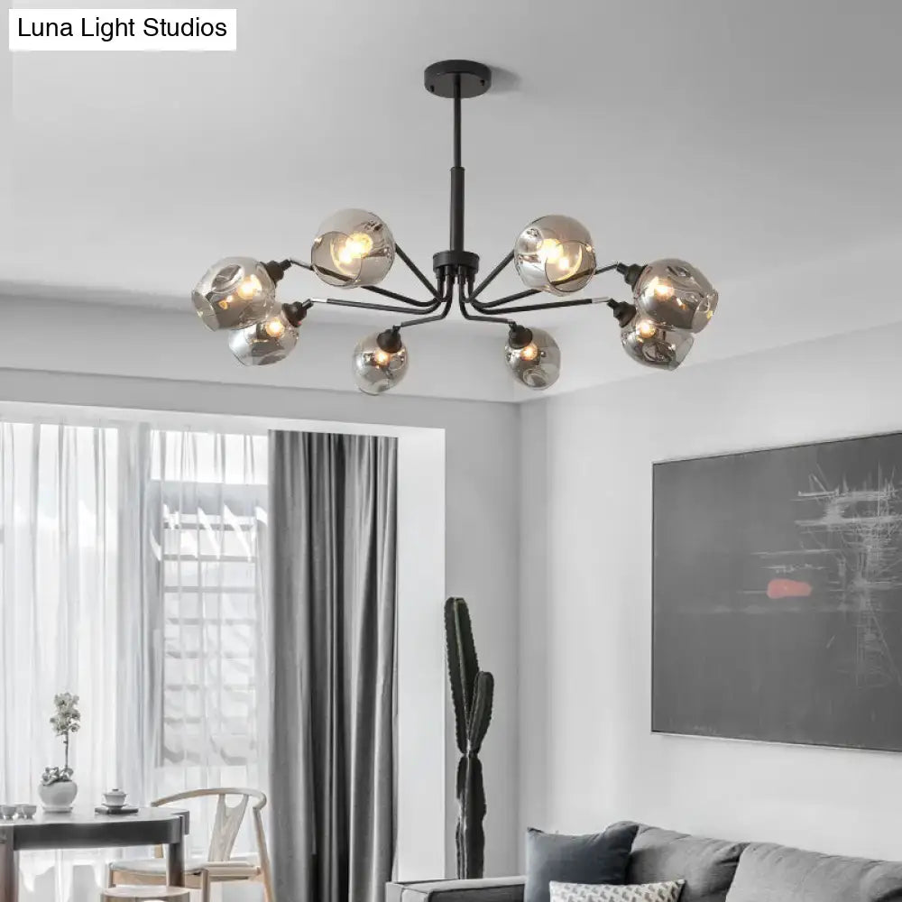 DecorBites™ Modernist Cup Shape Chandelier - Smoke Grey Glass with 8 Lights - Black Pendant Lamp for Living Room