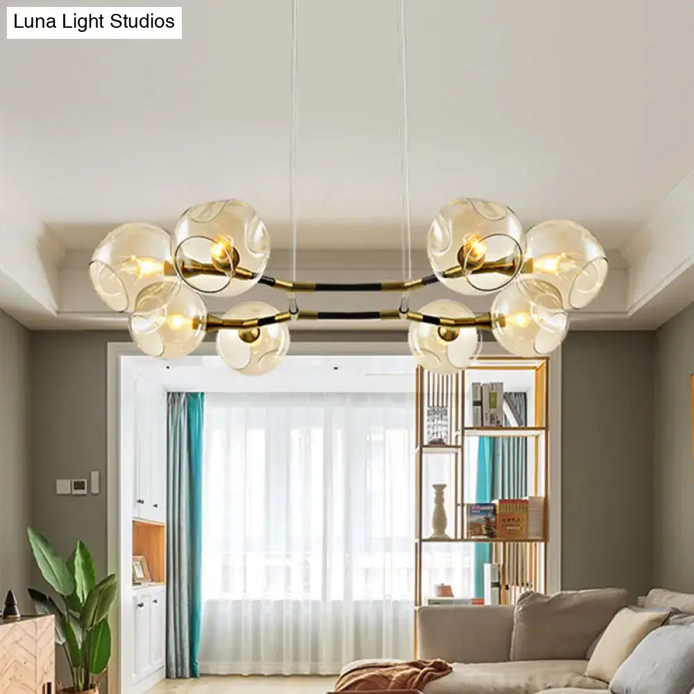 DecorBites™ Modernist Gold Chandelier Pendant Light Dimpled Blown Glass - 8 Bulb Living Room Hanging Lamp Kit