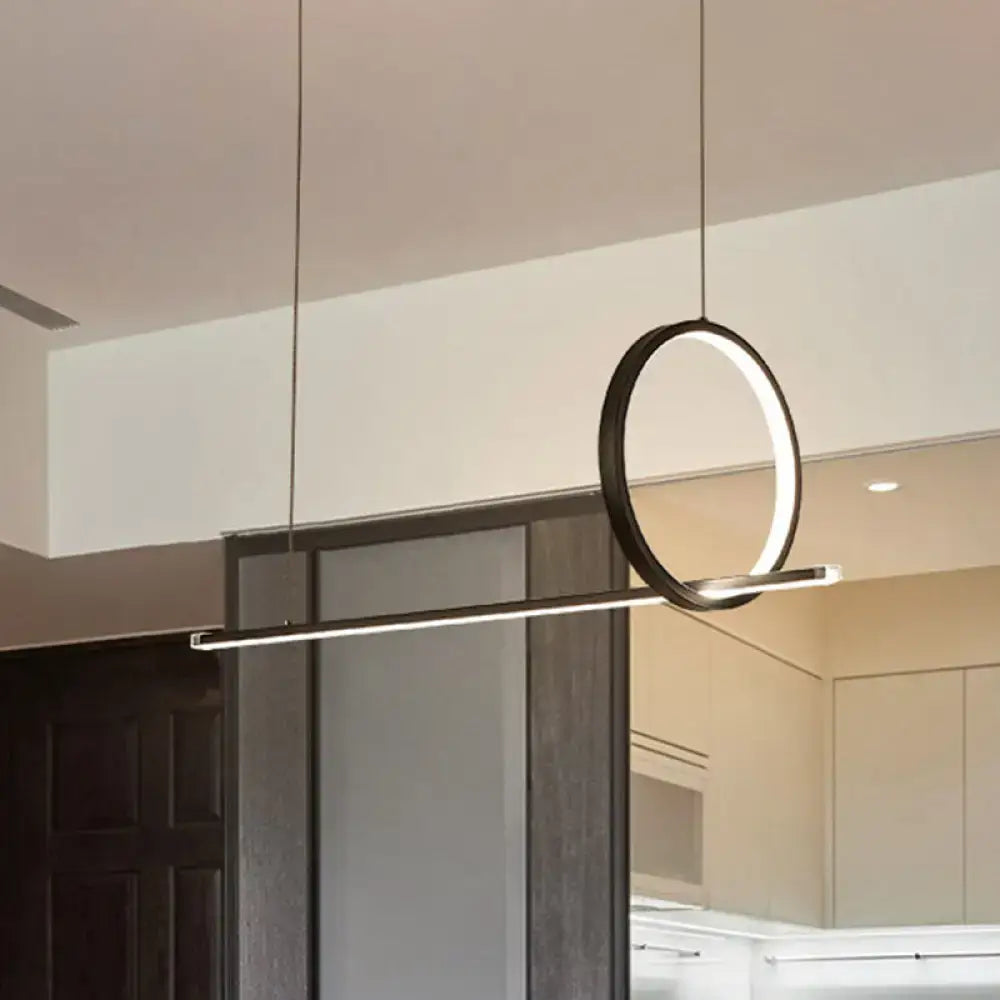 DecorBites™ Modernist Linear and Ring LED Island Chandelier in Black for Dining Room