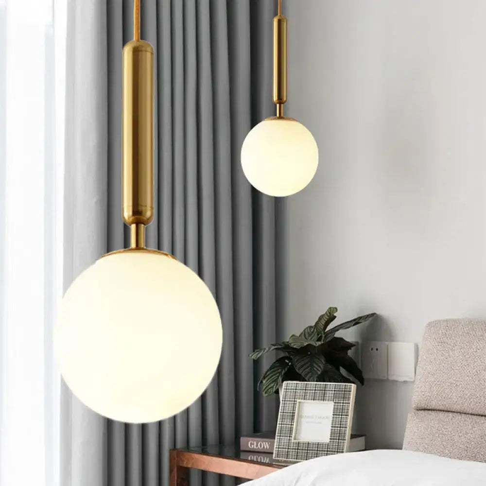 DecorBites™ Modernist White Glass Pendant Light with Black/Gold Finish - Adjustable Sizes