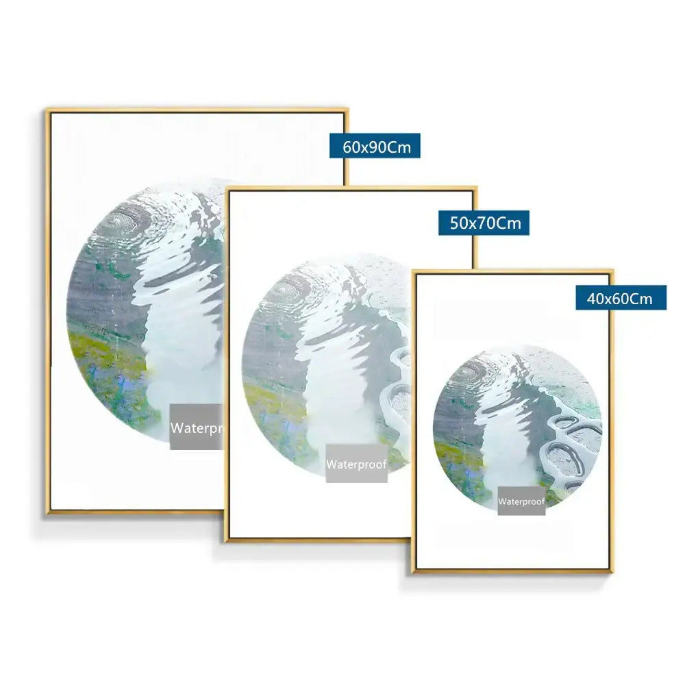 Three framed abstract decorbites monaco grand prix racing wall art prints featuring circular blue green ripples in gold frames