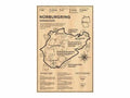 Vintage-style nürburgring race track map poster in black ink on beige paper for monaco grand prix wall art decor