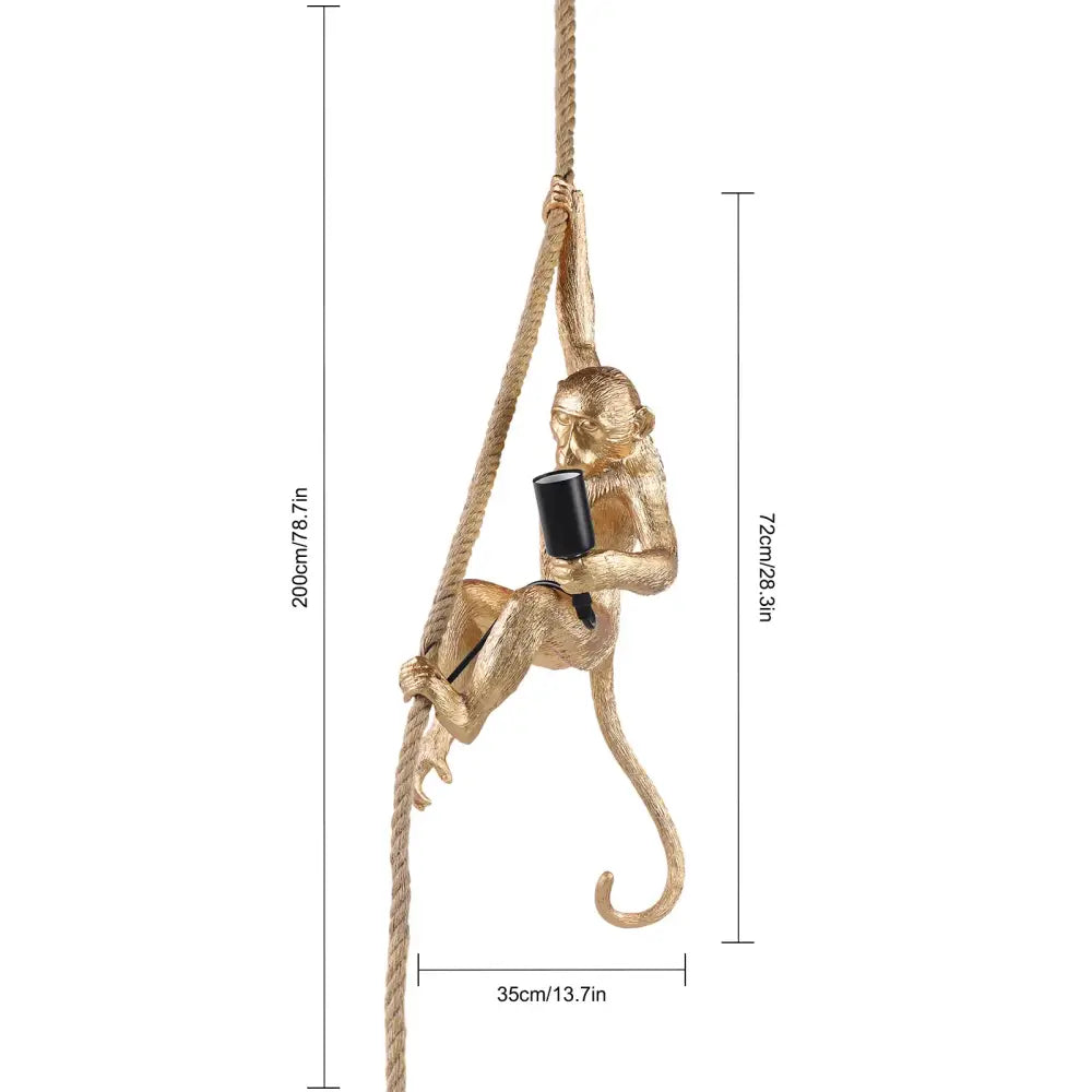 Gold-colored monkey decoration rope chandelier pendant light with hemp rope texture and black cylindrical fixture by decorbites