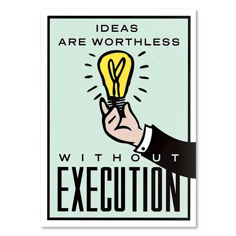 Stylized illustration of a hand holding a yellow light bulb wall art for monopoly millionaire dollar money poster decorbites canvas