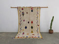 Beige DecorBites™ moroccan handmade traditional azilal rug with colorful geometric patterns and fringed edges 260 x 148 cm