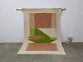 Beige moroccan handmade traditional azilal rug with terracotta and olive geometric patterns and fringed edges 300 x 196 cm