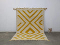 DecorBites™ moroccan handmade traditional azilal rug with cream base mustard-yellow geometric patterns and fringed edges