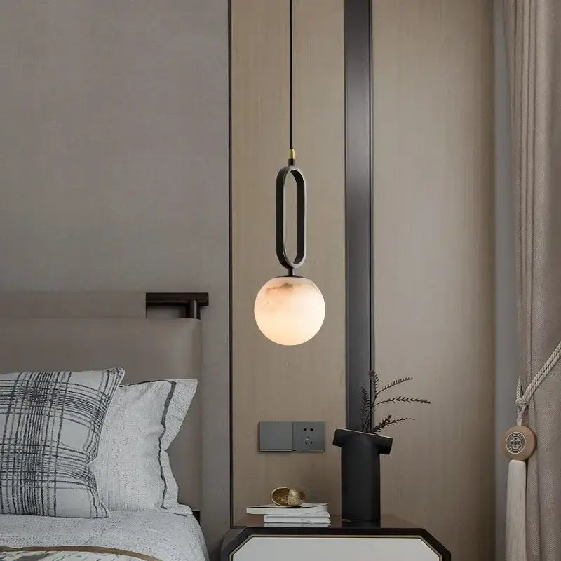 DecorBites™ Moroccan Title: White Marble Hanging Lamp