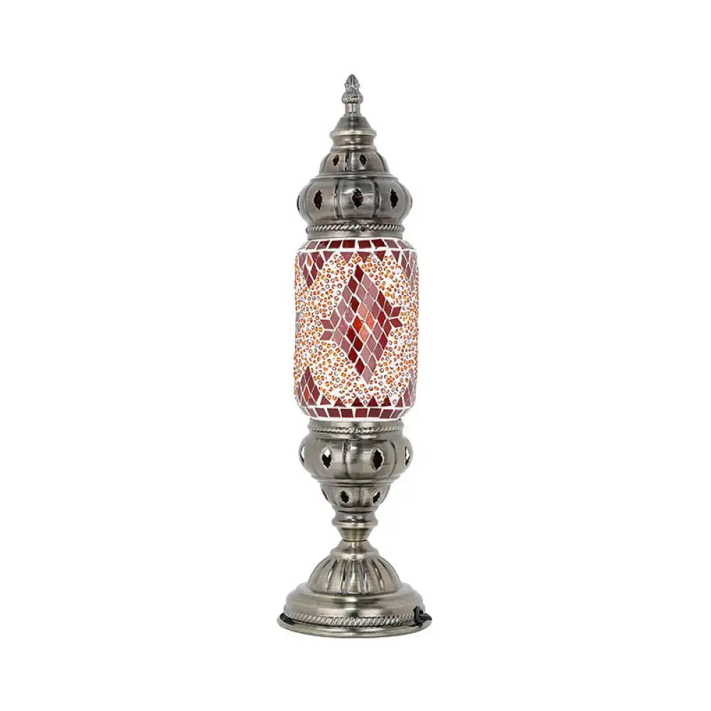 DecorBites™ Mosaic Glass Night Light with Mediterranean Tubular Design - Nickel Finish for Bedroom