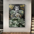DecorBites™ motivational tony montana canvas wall art black and white painting with gold chains and go and get yours text