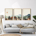 Set of three framed watercolor mountain wall art prints with wooden frames from decorbites mountain wall art collection