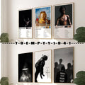 Six framed album covers posters featuring travis scott and jack skellington artwork with thin gold borders DecorBites music album covers set