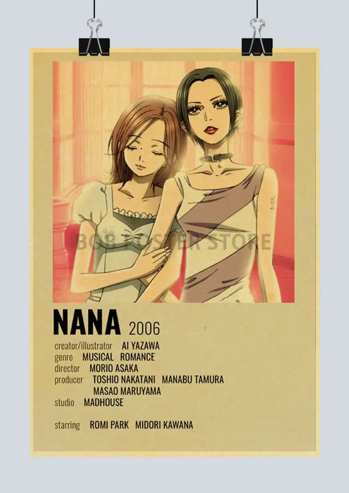 Vintage-style nana anime poster set featuring two women on beige retro design background for wall decor