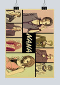 Vintage-style nana anime poster set featuring sepia-toned panels with stylized characters for retro design wall decor