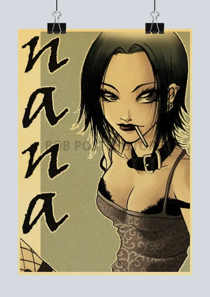 Vintage style nana anime poster in sepia tones featuring black hair character with choker in japan anime poster set