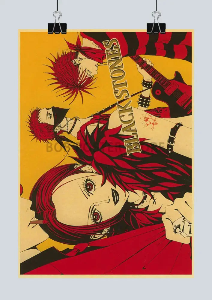 Vibrant red and black nana anime retro poster featuring black stones band from DecorBites™ 2021 retro poster set