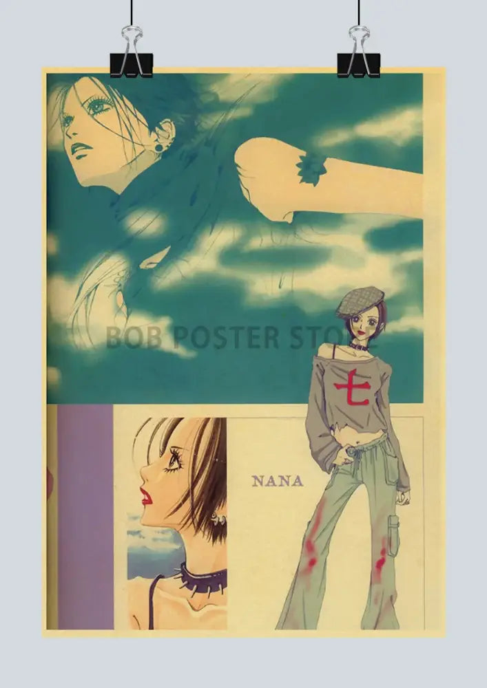 Decorbites™ nana anime retro poster set featuring vintage-style stylized illustrations in teal beige and red tones