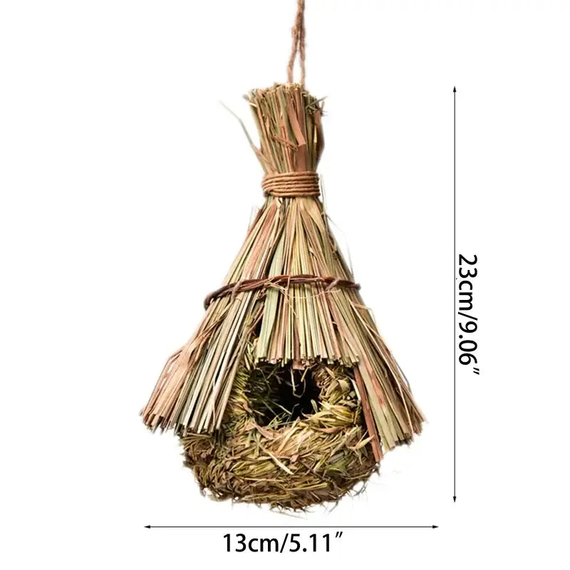 DecorBites natural grass bird cage parrot nest made of handcrafted straw with woven entrance and hanging rope