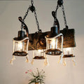 DecorBites™ Nautical Wood Board Black Island Lamp - 4-Light Linear Suspension Lighting with Lantern and Hemp Rope