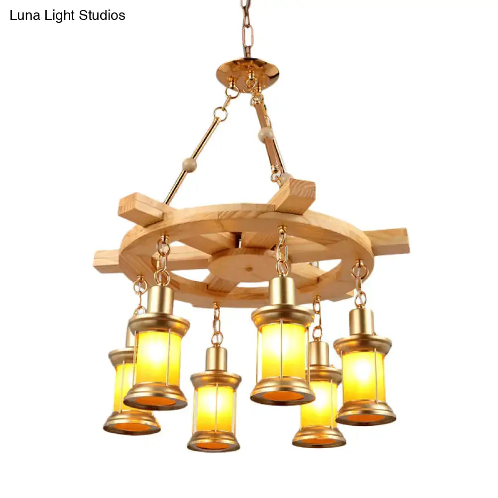 DecorBites™ Noemi - 6-Light Industrial Pendant Chandelier Lamp with Wood Rudder Deco