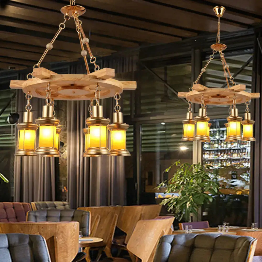 DecorBites™ Noemi - 6-Light Industrial Pendant Chandelier Lamp with Wood Rudder Deco