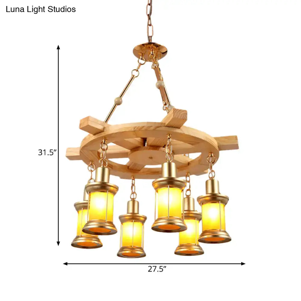 DecorBites™ Noemi - 6-Light Industrial Pendant Chandelier Lamp with Wood Rudder Deco