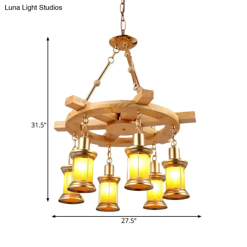 DecorBites™ Noemi - 6-Light Industrial Pendant Chandelier Lamp with Wood Rudder Deco
