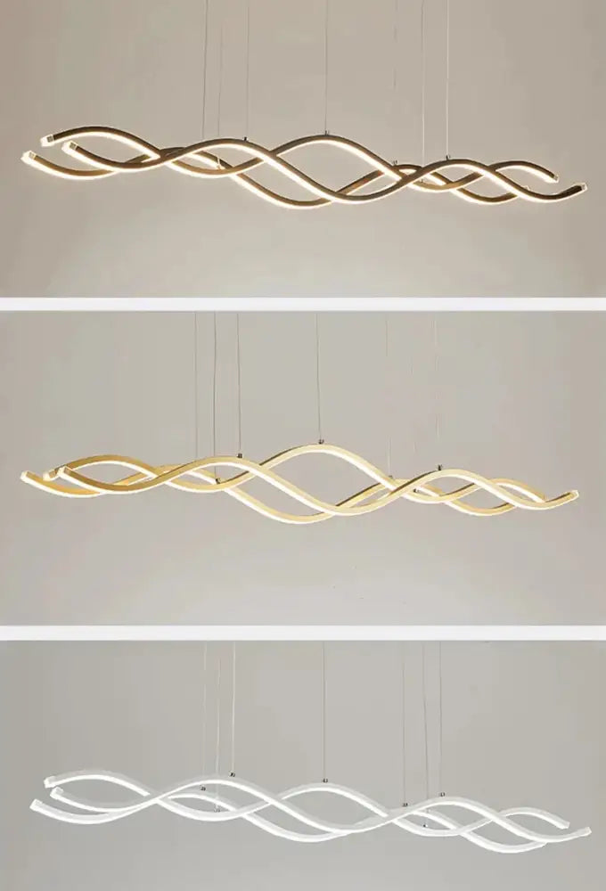 Modern minimalist nordic chandeliers pendant light fixture in gold or white with sleek wave design for dining room decor