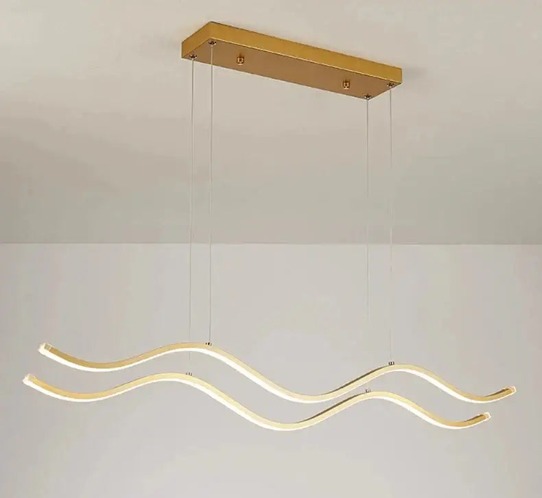 Gold-toned DecorBites™ Nordic pendant lights with wave-shaped led strips for modern dining room decor lighting