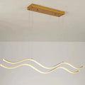 Modern gold-finished rectangular pendant light with wave-shaped led arms for dining room lighting nordic chandeliers