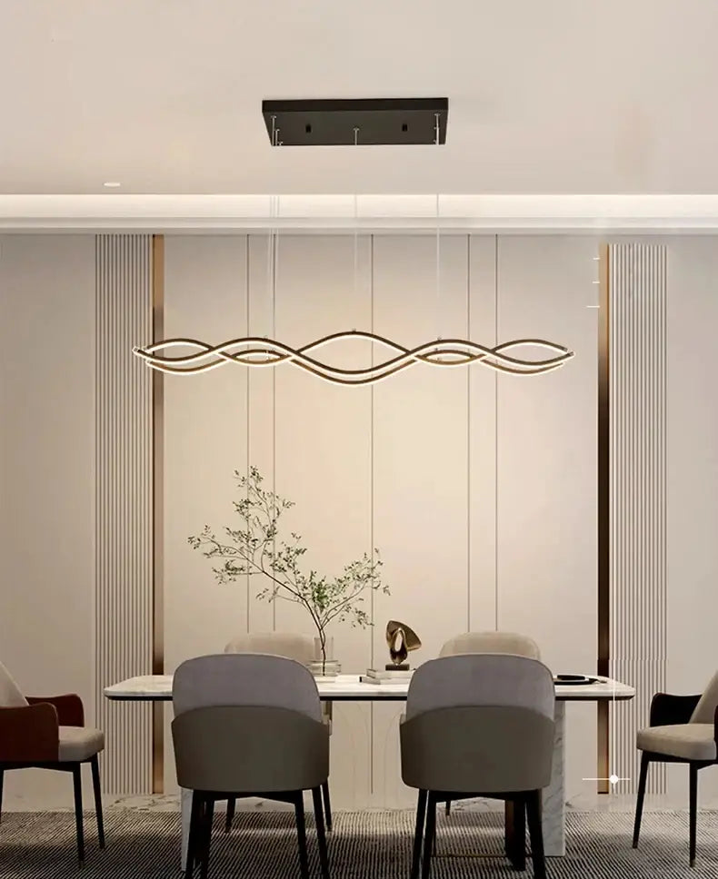 Modern wave-shaped led pendant lights with sleek black and gold finish from decorbites nordic chandeliers for dining room