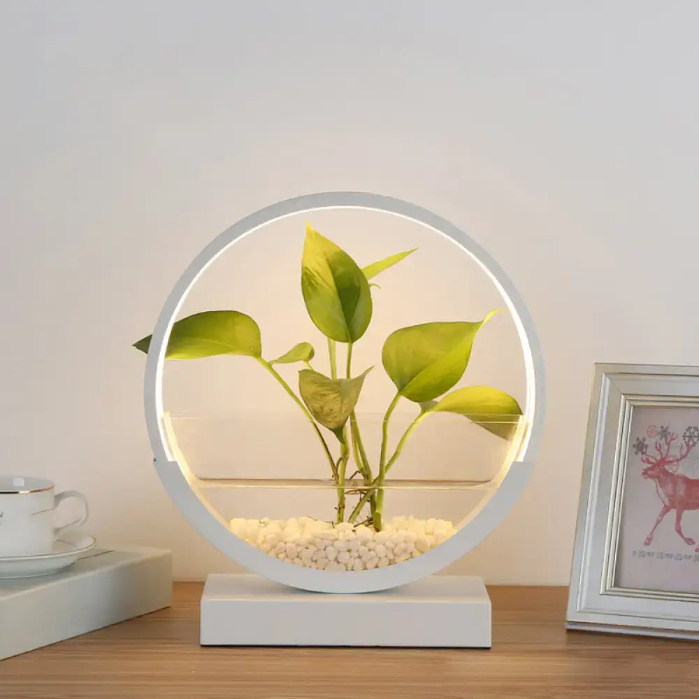 DecorBites™ Nordic Circle Table Lamp with Hydroponics Plant Pot Design and LED Night Light