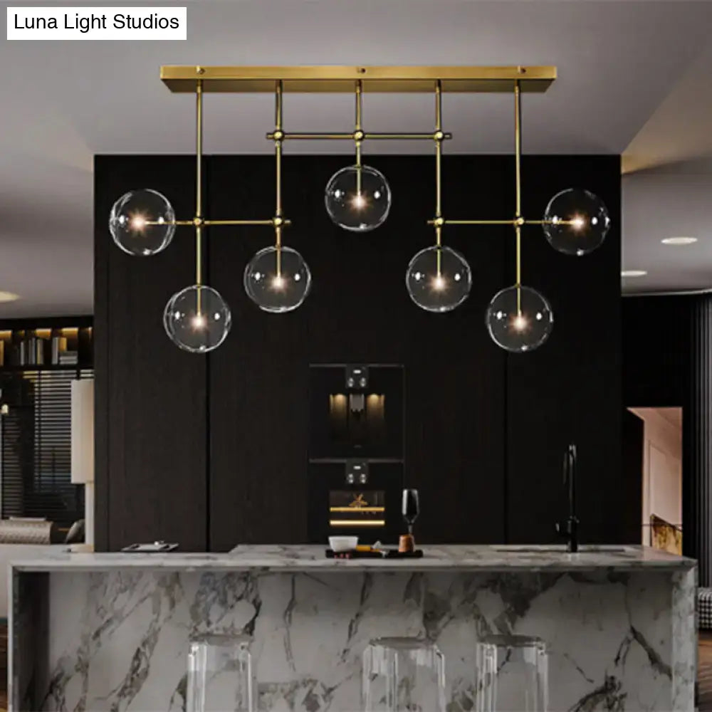 DecorBites™ Nordic Clear Glass 7-Bulb Black/Gold Sphere Island Pendant Light for Living Room