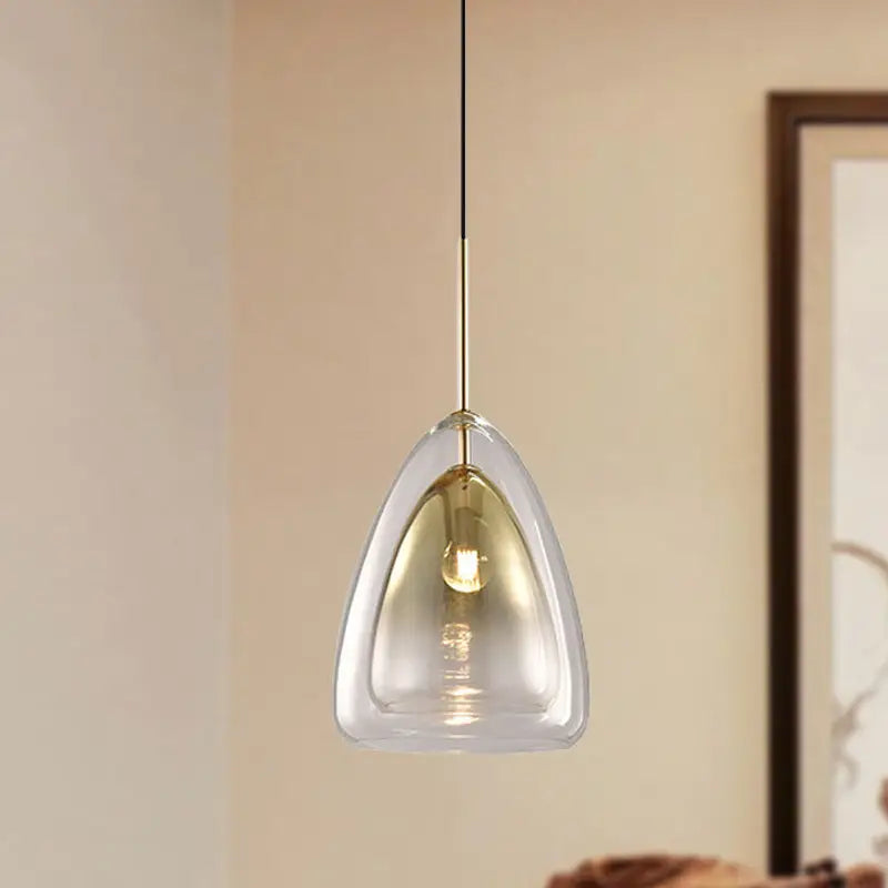 DecorBites™ Nordic Double Glass Cone Pendant Light Fixture - 12"/14" Wide Champagne Suspension