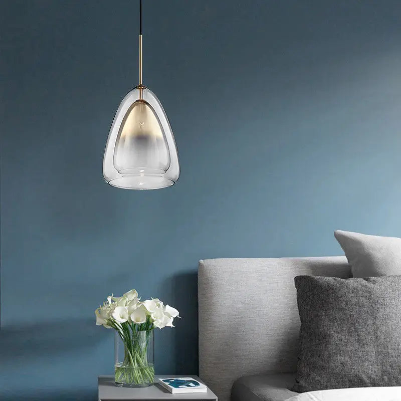 DecorBites™ Nordic Double Glass Cone Pendant Light Fixture - 12"/14" Wide Champagne Suspension