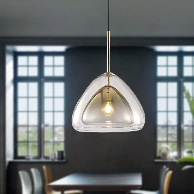 DecorBites™ Nordic Double Glass Cone Pendant Light Fixture - 12"/14" Wide Champagne Suspension
