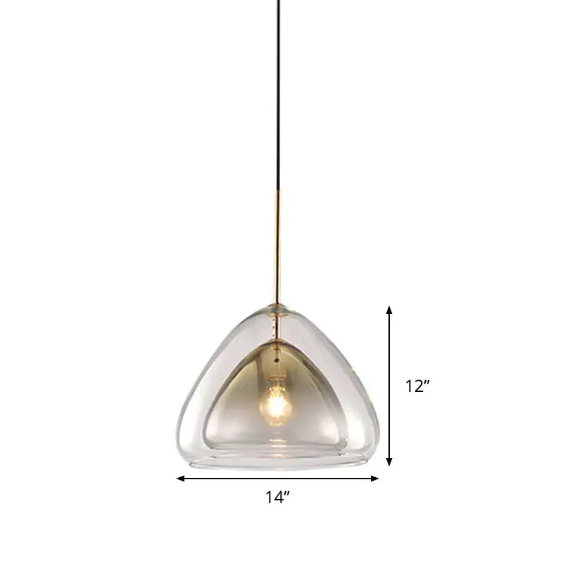DecorBites™ Nordic pendant light fixture with clear teardrop glass shade and slender gold-toned metal stem in champagne
